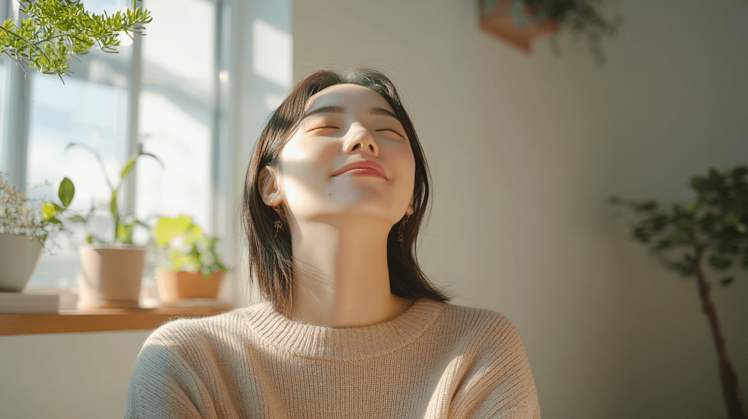 woman next to plants